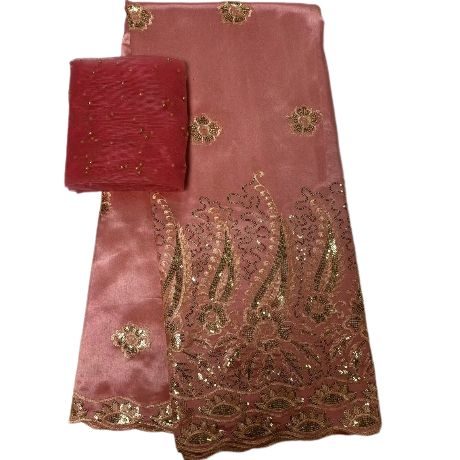 Pailletten George Kant 2025 Hoge Kwaliteit Indiase George Kant Stof Met Franse Netto Kant Stof Blouse Voor Trouwjurk 5 + 2Yards QZ