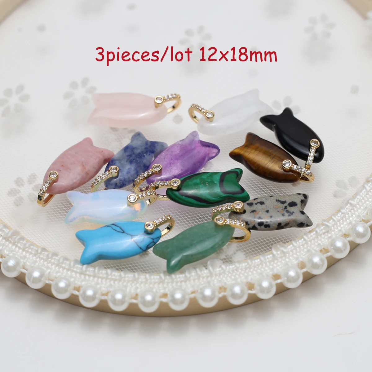 12x18mm Crystal Agate Natural Stone Pendant Fish Shaped Pendant Charms for DIY Women Men Necklace Jewelry Making Accessories