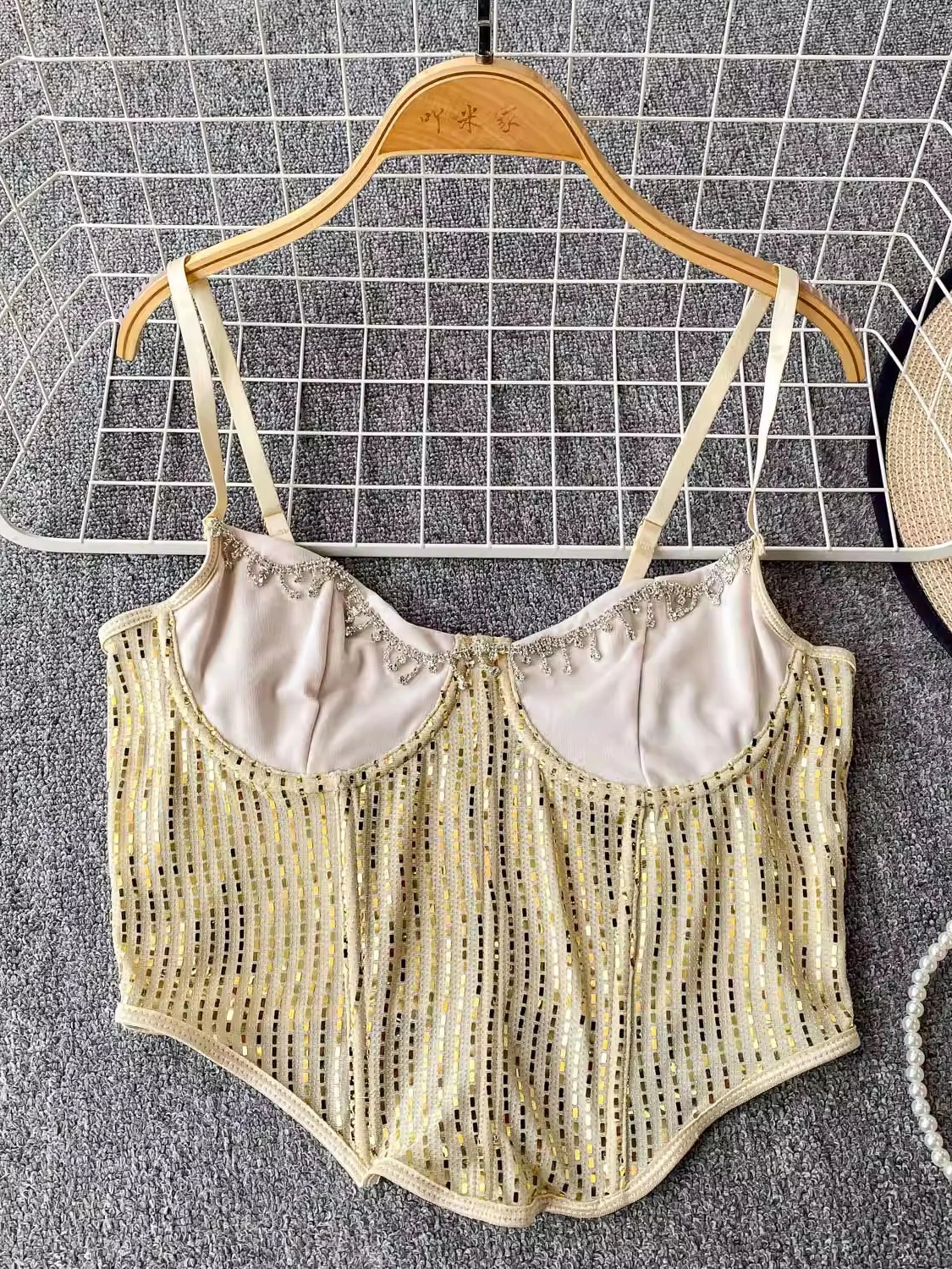 الذهب Emed الماس تقليم Csole تانك الأعلى المرأة ملابس خارجية التخسيس مثير Bal ort Sle تخفيف Faion #2