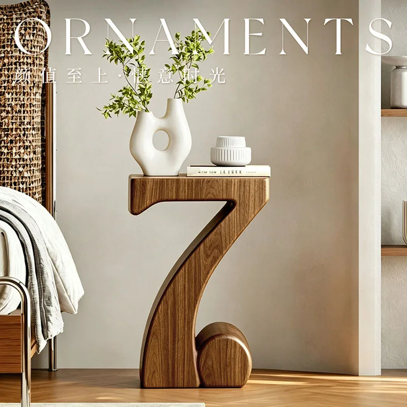 Home Furniture Number 7 Sculpture Wooden Side Table Minimalist End Table Sofa Small Art Tea Table Bedroom Nightstand Home Decor