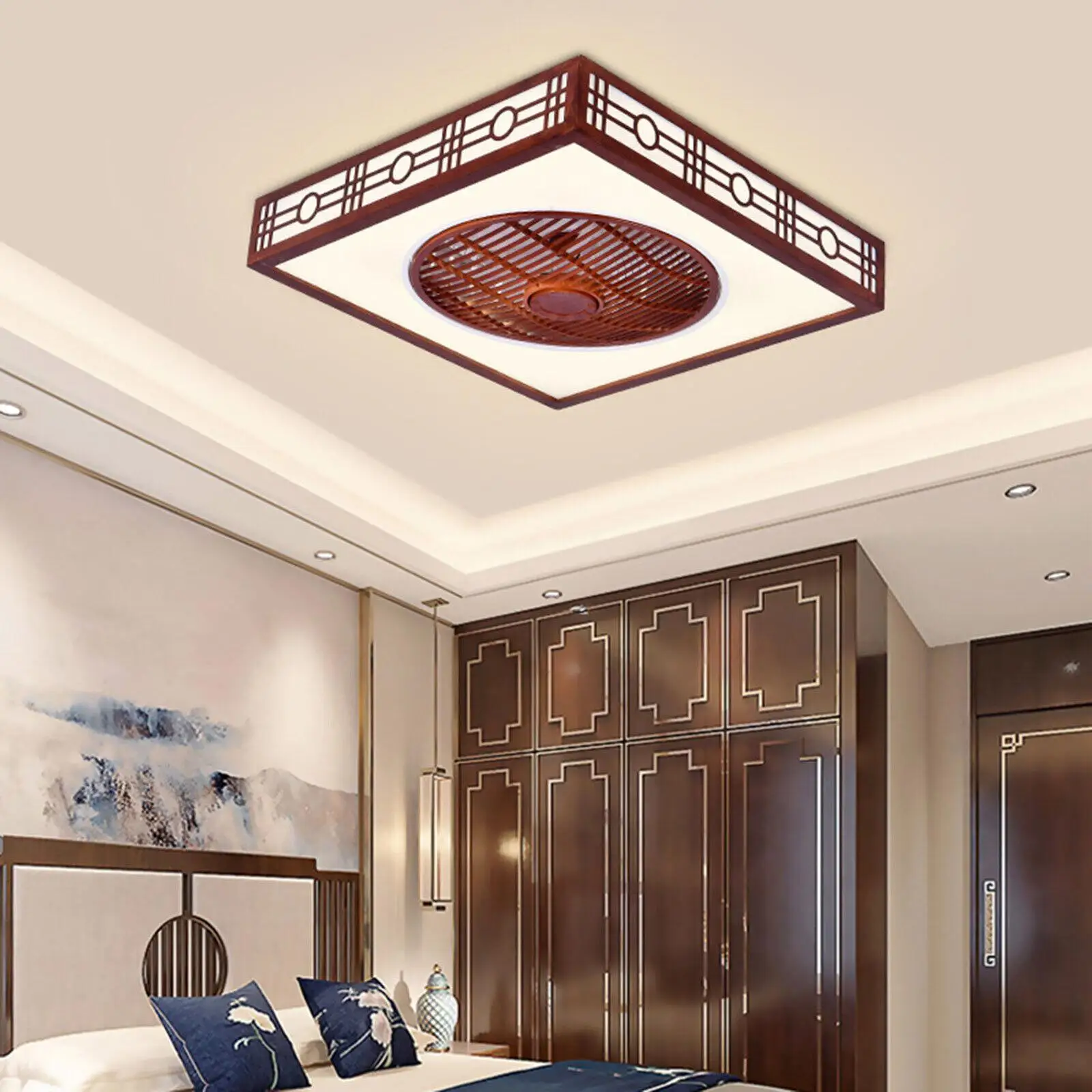 22''Modern Ceiling Fan+Remote Control&Dimmable LED Light Flush Mount Chandelie Bedroom