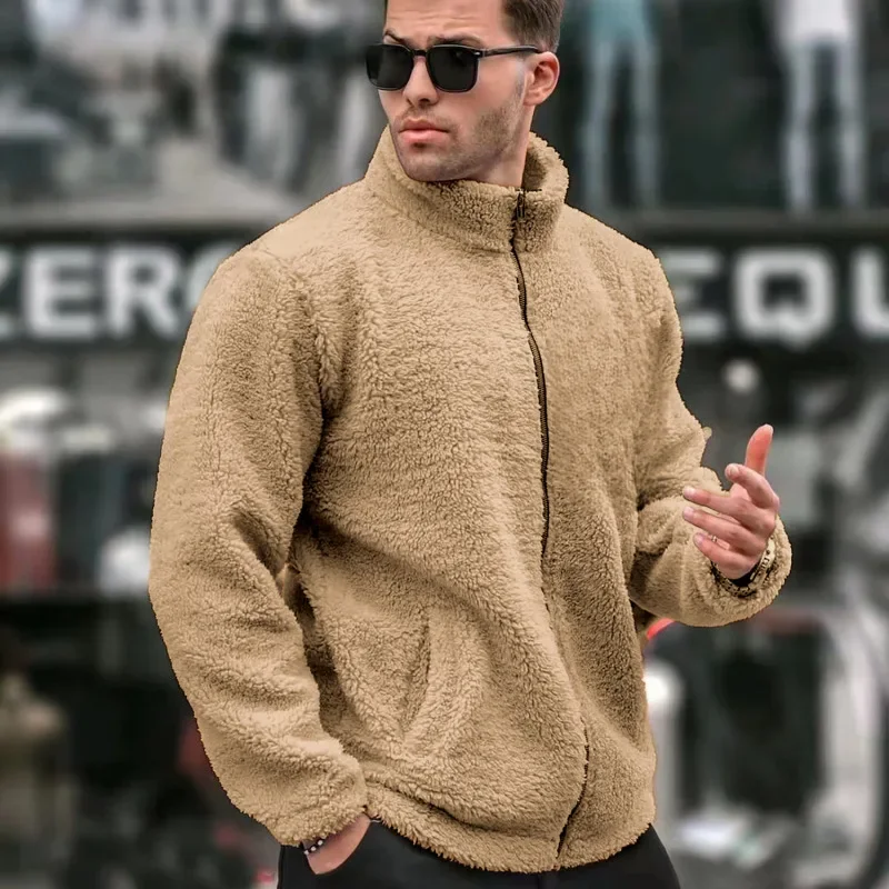 

Повседневная мужская рубашка с флисовой подкладкой на молнии и длинным рукавом, однотонная рубашка, модная куртка-пузырь обычной длины, свободный стиль