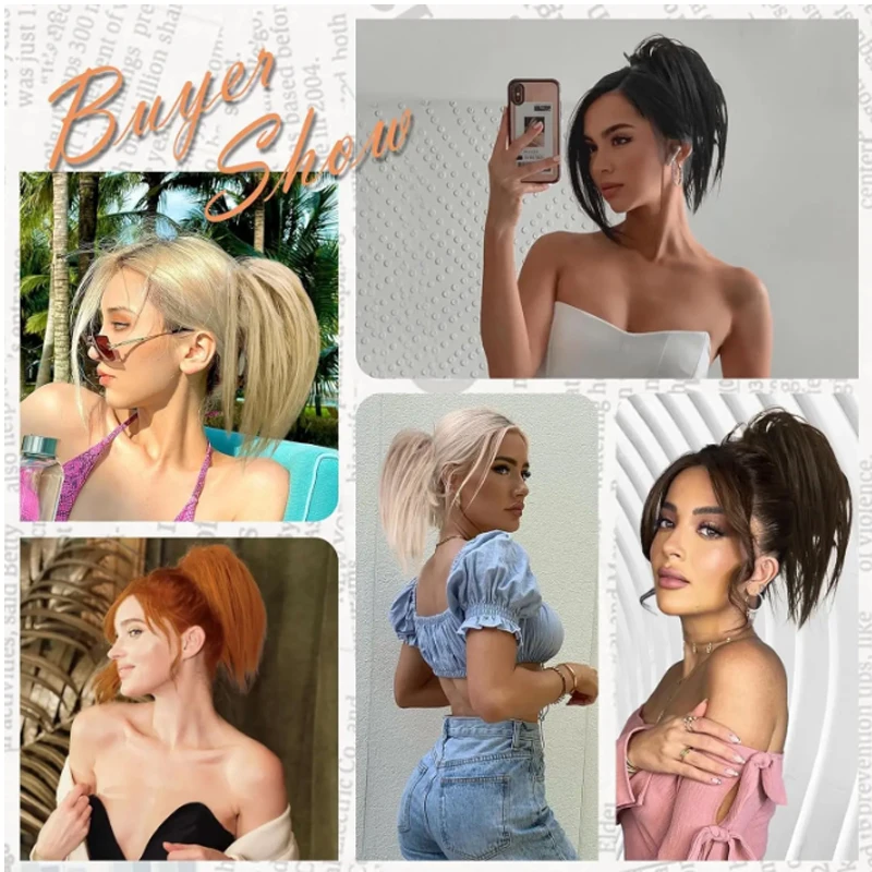 قطعة شعر صناعية بمشبك مخلب في كعكة الشعر قطعة شعر للنساء مستقيمة قصيرة عالية ذيل حصان تمديد أوبدو للفتيات #6