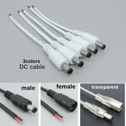 white transparent DC Male Female Power supply Plug Cable Wire pigtail cord 22awg Connector for neon lamp strip Light 5.5x2.1mm