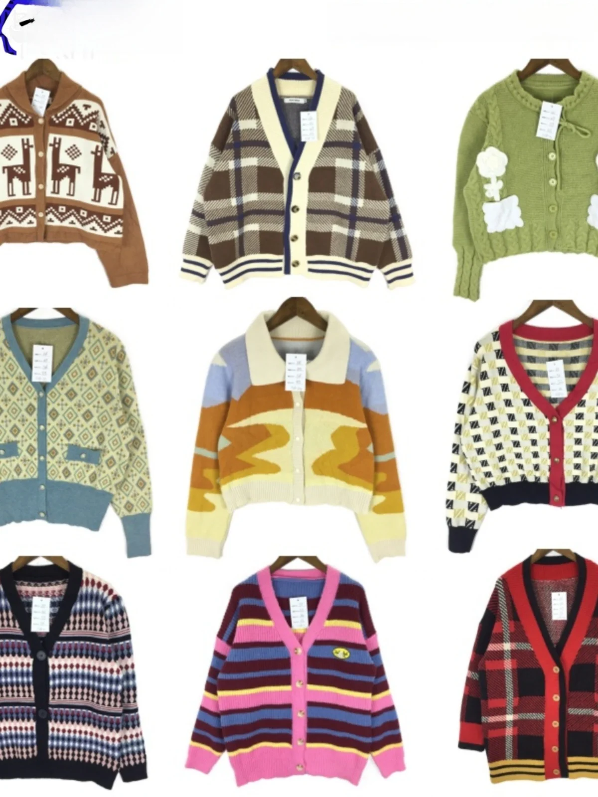 سترة صوفية عتيقة نمط الماس تنوعا فتاة ناعمة الكرتون طباعة سترة دافئة طويلة Sve جولة Ne الأعلى