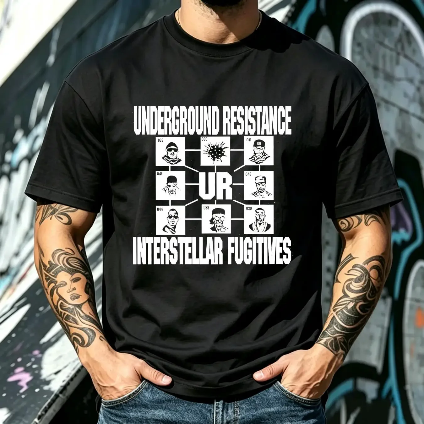 washed T Shirt Underground Resistance Interstellar Fugitives Cybotron Stingray Moodymann Kraftwerk Aphex Twin Techno vintage