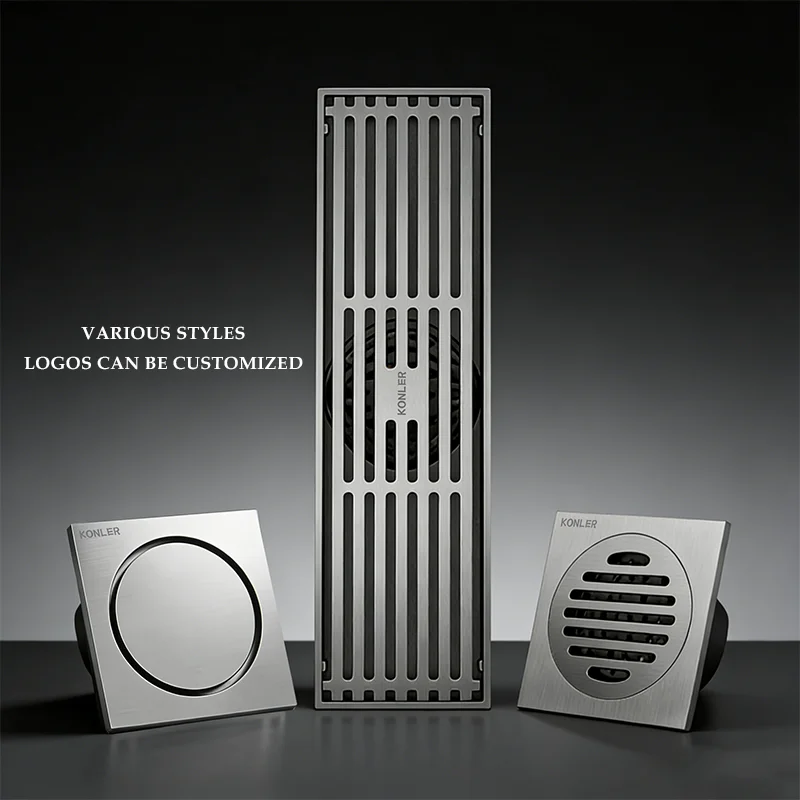 Custom Anti Odor Square Floor Drain With Tile Insert Grate Cover Strainer Brushed Bathroom Shower.European Style Floor Drain