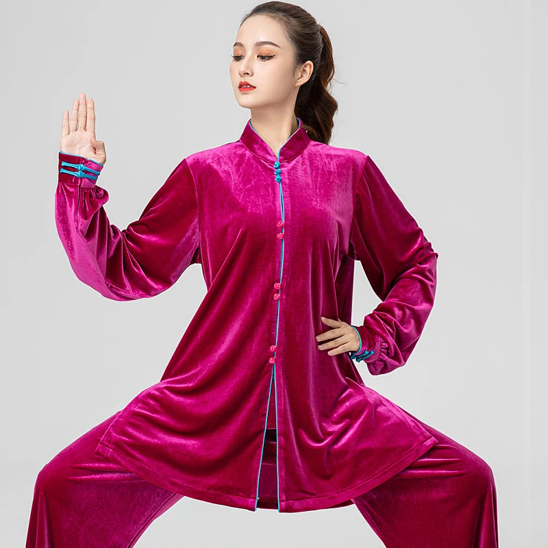 Women's Unisex Tai Chi Suit Korean Velvet Golden Heavyweight Warmth 2022 Spring/Autumn Martial Arts Training Wear