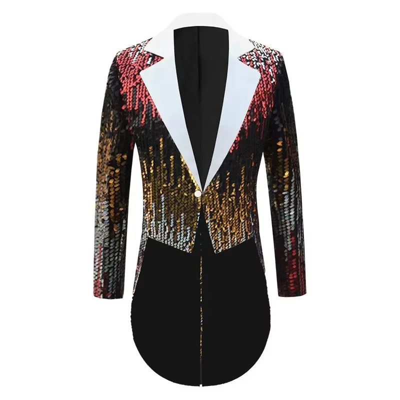 

Swallowtail Blazers Long Coat Party Men's Sequin Tailcoat Magician Stage Performance Chorus Evening Singer Host Suit Jackets