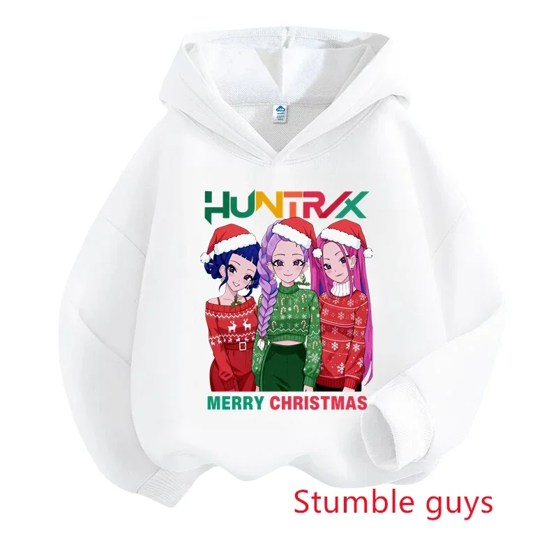 الأولاد Kpop شيطان الصيادين الاطفال هوديي 3-12Y الخريف الشتاء عيد الميلاد الدافئة لينة سانتا طباعة مريحة مقنعين البلوز ​