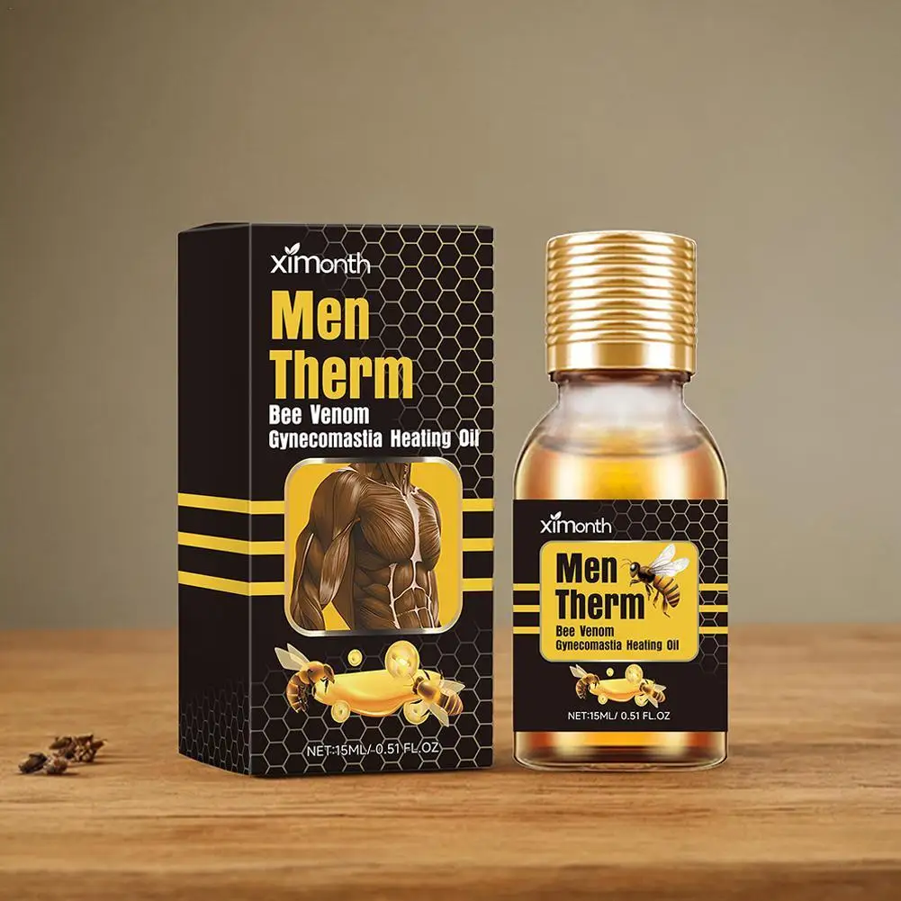 15ml Male Bee Gynecomastia Heating Oil Efficient Breast Shaping Firm Massage Serum Long-lasting Moisturizing Tighten Skin Care