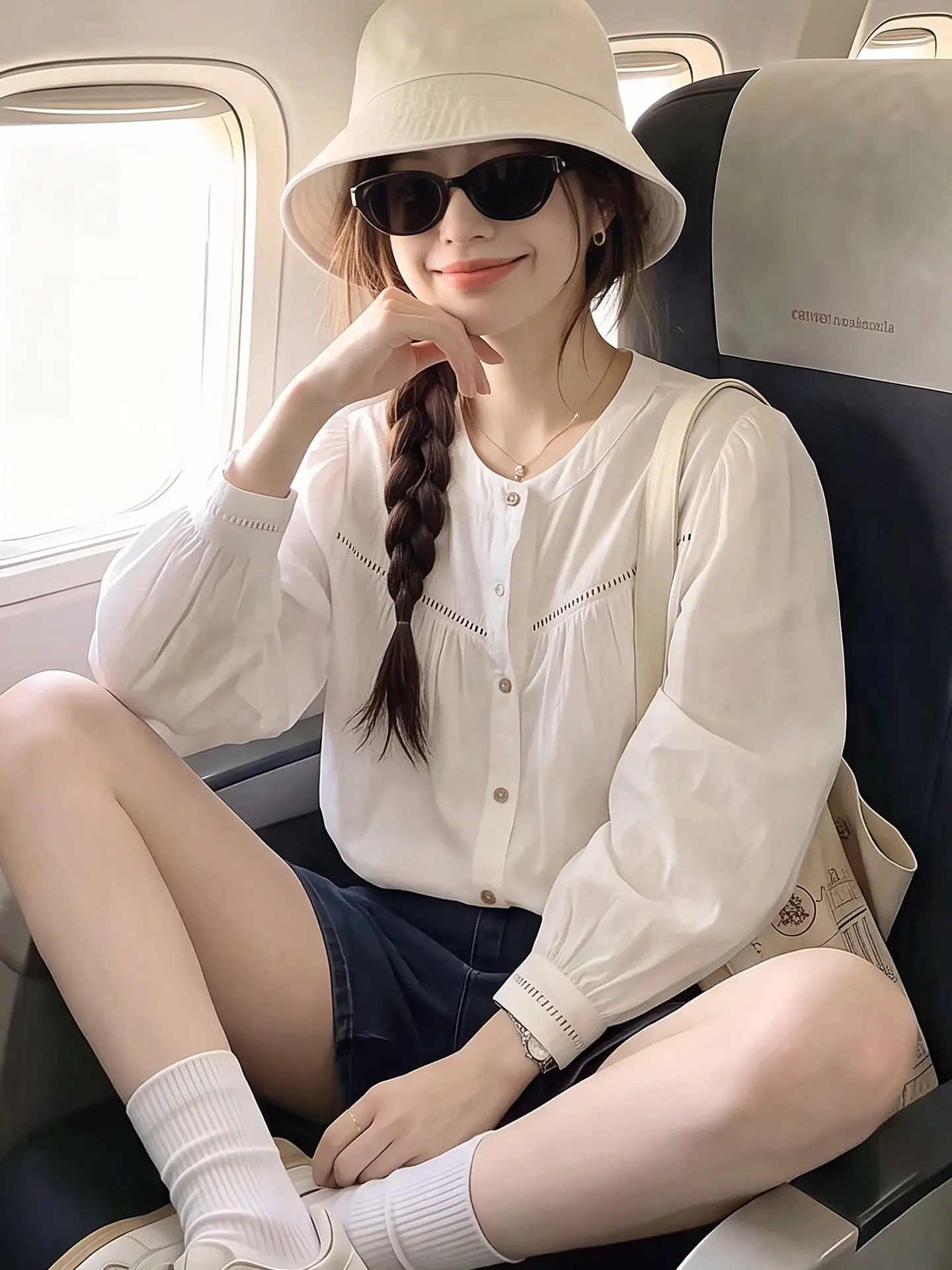 Loose Long Sleeve White Shirt Women's Casual Commute Style Korean Version round Neck Slimming Top for Autumn Small Stature