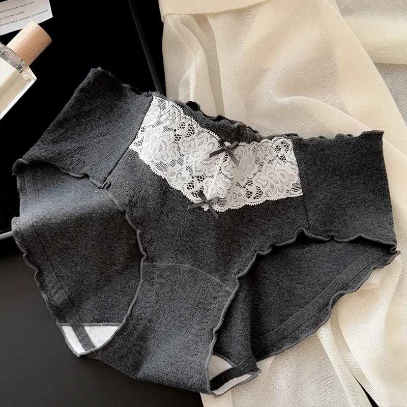 SP&CITY Süße Mädchen-Spitze, Schleife, Rüschen, niedliche Höschen für Damen, mittlere Taille, atmungsaktive Baumwollunterwäsche, weicher, bequemer, nahtloser Slip