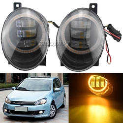 (Left + Right) Angel Eye Fog Light For VW Volkswagen Golf Mk6 2009-2013 Car LED Lens Fog Daytime Running Lamp DRL 30W 6000LM 12V
