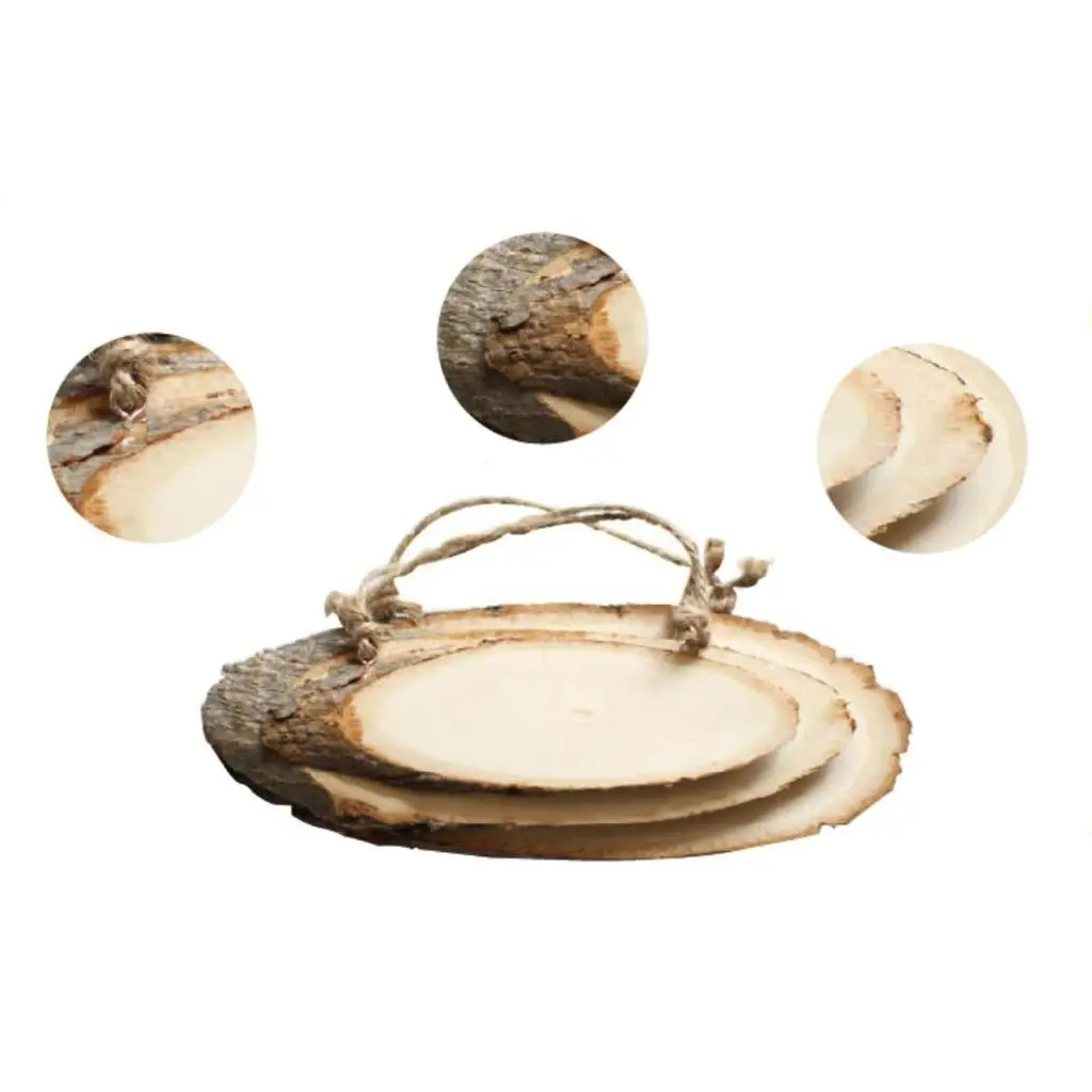 Handcrafted Tree Bark Wood Slices with Jute Twine Rustic Craft Plaque Wish Card for Wedding Party Decor