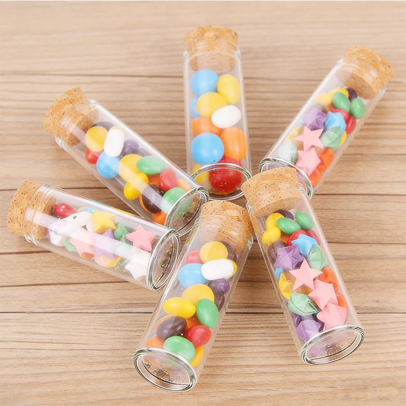 20PCS 10-100ml Clear Straight Mouth Glass Bottles w/ Corks Test Tube Bottle Wishing Vial For DIY Dried Flower Wedding Decoration