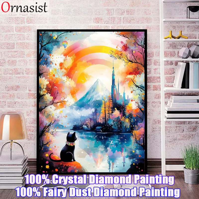 

100% сказочная пыль, алмазная живопись, животное AB, дрель, мозаика, кошка, полный кристалл, вышивка крестиком, луна, стразы, декор для дома