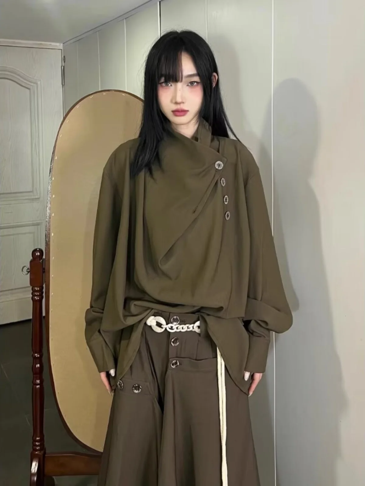 Niche Women Shirts Fashion Brand Shirt For Men Spring And Autumn 2024 New Irregular High-end Lazy Style Shirt