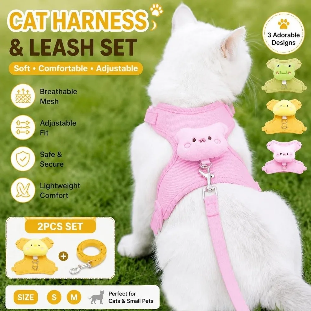 Adjustable Cat Harness Set Soft Padding Vest Style Cat Leash Set Anti Pull Design Chest Strap Escape Proof Harness For Cats