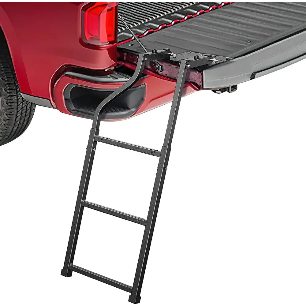 

Foldable Truck Tailgate Ladder for Pickup with Aluminum Step Grip Plates, Replaceable Rubber Ladder Feet & Stainless Steel Self