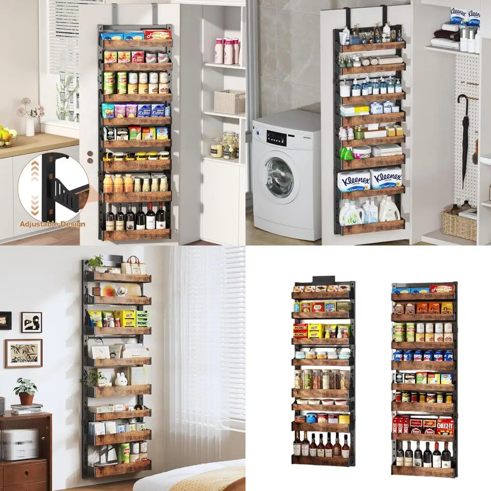 Over-Door Metal Pantry Organizer: 8-Tier Adjustable Shelf Rack for Kitchen & Closet Storage