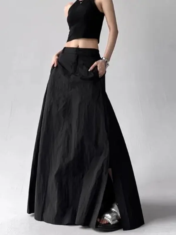 

Лето 2023, женская легкая юбка трапециевидной формы с высокой талией, длинная повседневная юбка с боковым разрезом и защитой от УФ-излучения, модная, популярная S