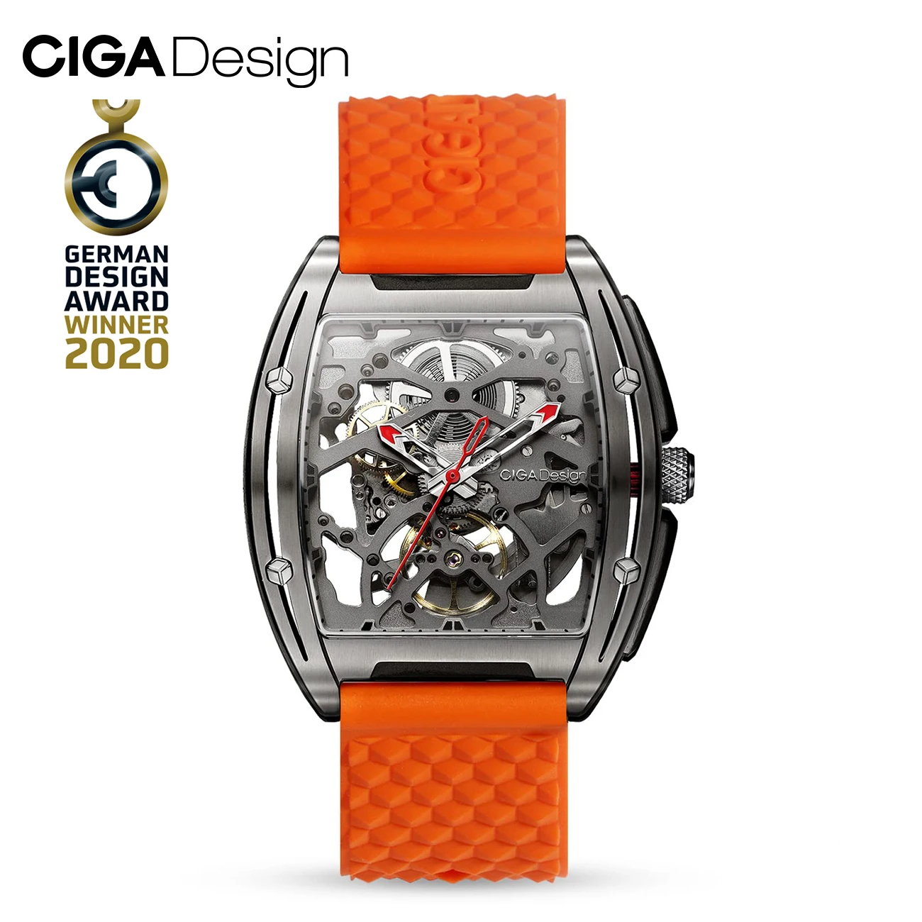 CIGA Design-Reloj de pulsera automático con esqueleto naranja para hombre, cronógrafo mecánico de titanio, con cristal de zafiro, Serie Z, Z031