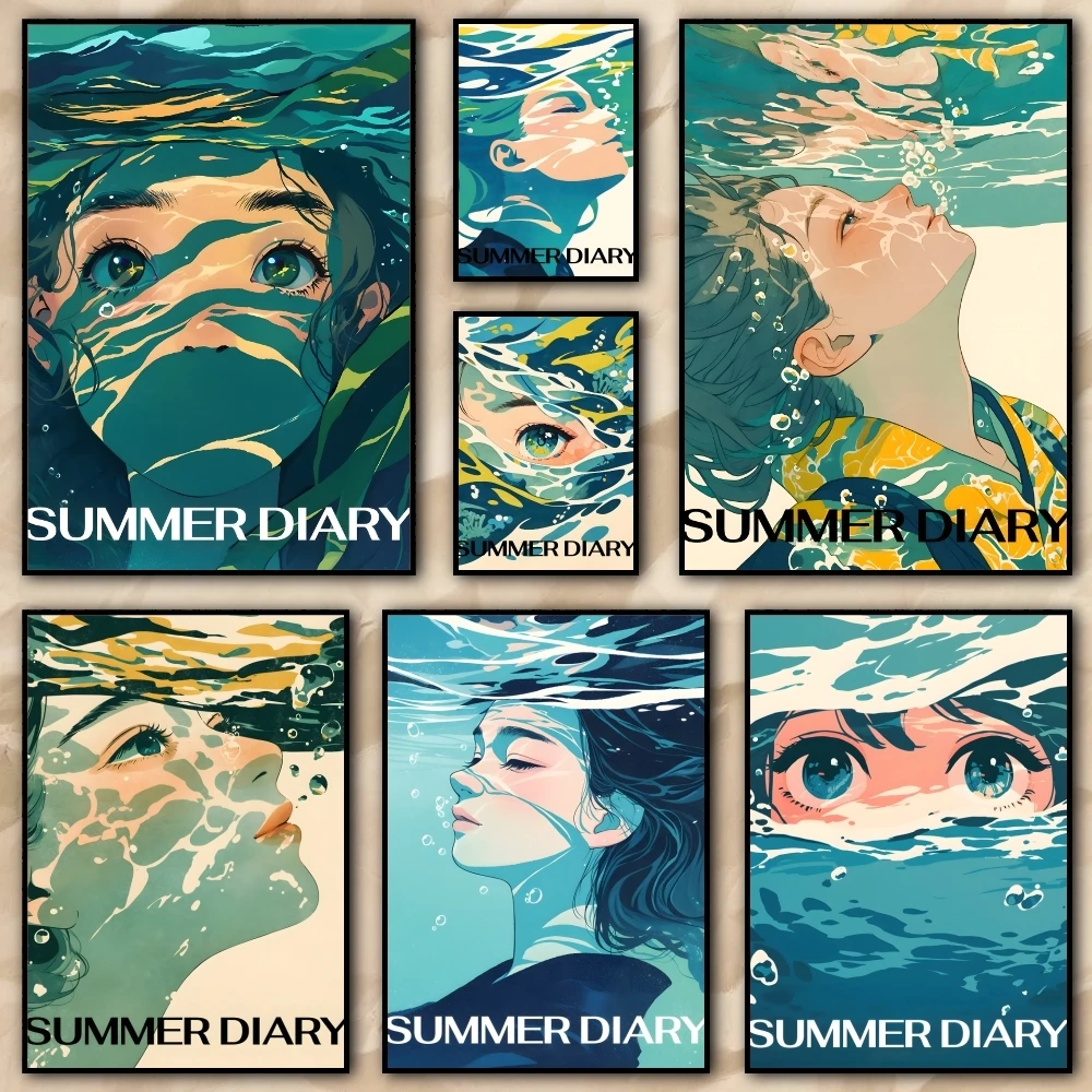 Summer diving illustration Poster HD art sticky wall waterproof home living room bedroom bar aesthetic decoration