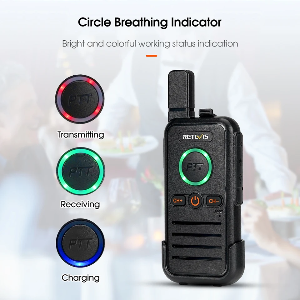 Retevis RB645 Walkie-Talkie PMR446 Dual PTT Professionelles Tragbares Lizenzfreies Zweiwege-Funkgerät VOX USB-C für Hotel Restaurant – Detail 4