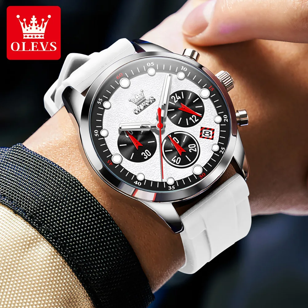 OLEVS 5602 Original Chronograph Quartz Watch For Men Silicone Strap Waterproof Wrist Watches Calendar Fashion Sport Man Watch