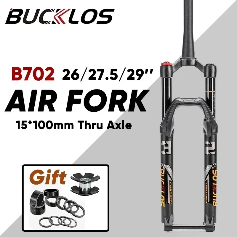 BUCKLOS Bicycle Suspension Fork 26/27.5/29in Rebound Adjustment Air Fork Straight/Tapered Travel 140mm Bicycle Fork MTB Parts