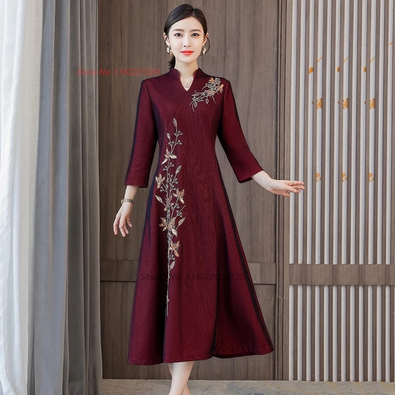 2025 vestido de casamento chinês melhorado cheongsam flor nacional bordado a linha vestido oriental banquete vestido de noite