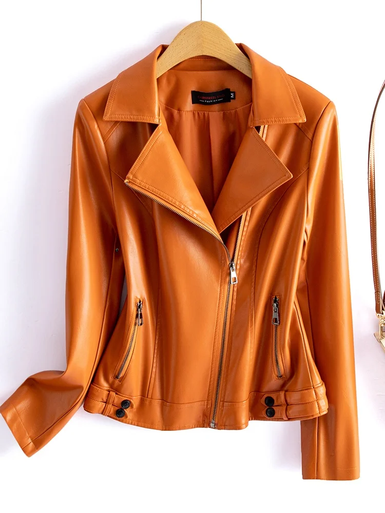 Giacca da Moto Donna Slim Fit in Vera Pelle di Pecora Primavera 2025, Corta, per Pendolarismo, con Chiusura a Cerniera e Maniche Lunghe