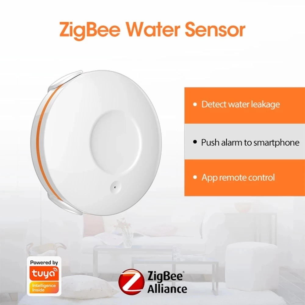 Tuya Zigbee Water Leak Sensor Probe Waterproof IP55 App Remote Control Detecting Overflow Leakage for Home Garden Security