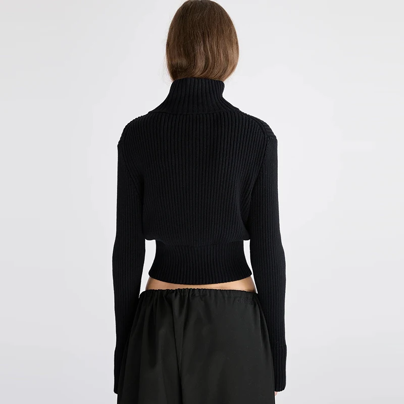 Oniflyme Mode Vrouwen Gebreide Trui Herfst Winter Rits Lange Mouw Slanke Vest Tops Streetwear Basic Casual Crop Truien