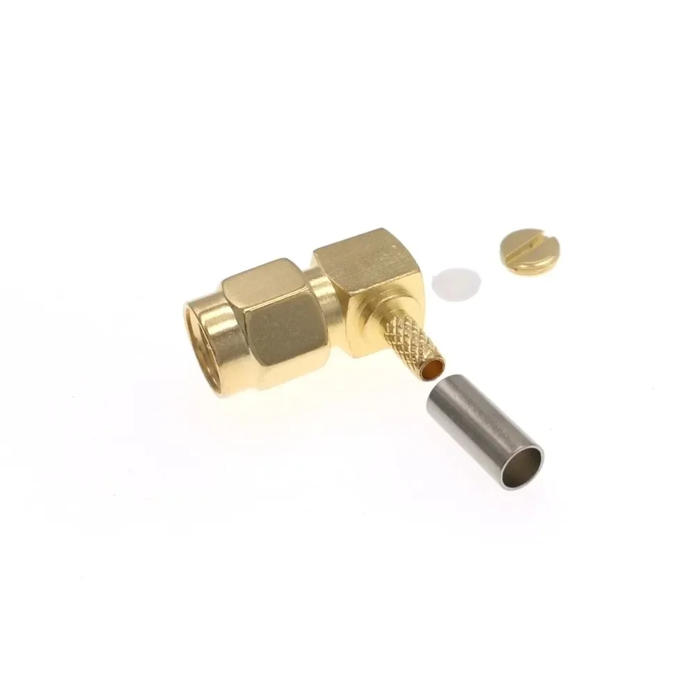 Conector SMA macho de crimpado de ángulo recto RF para Cable RG174 RG316