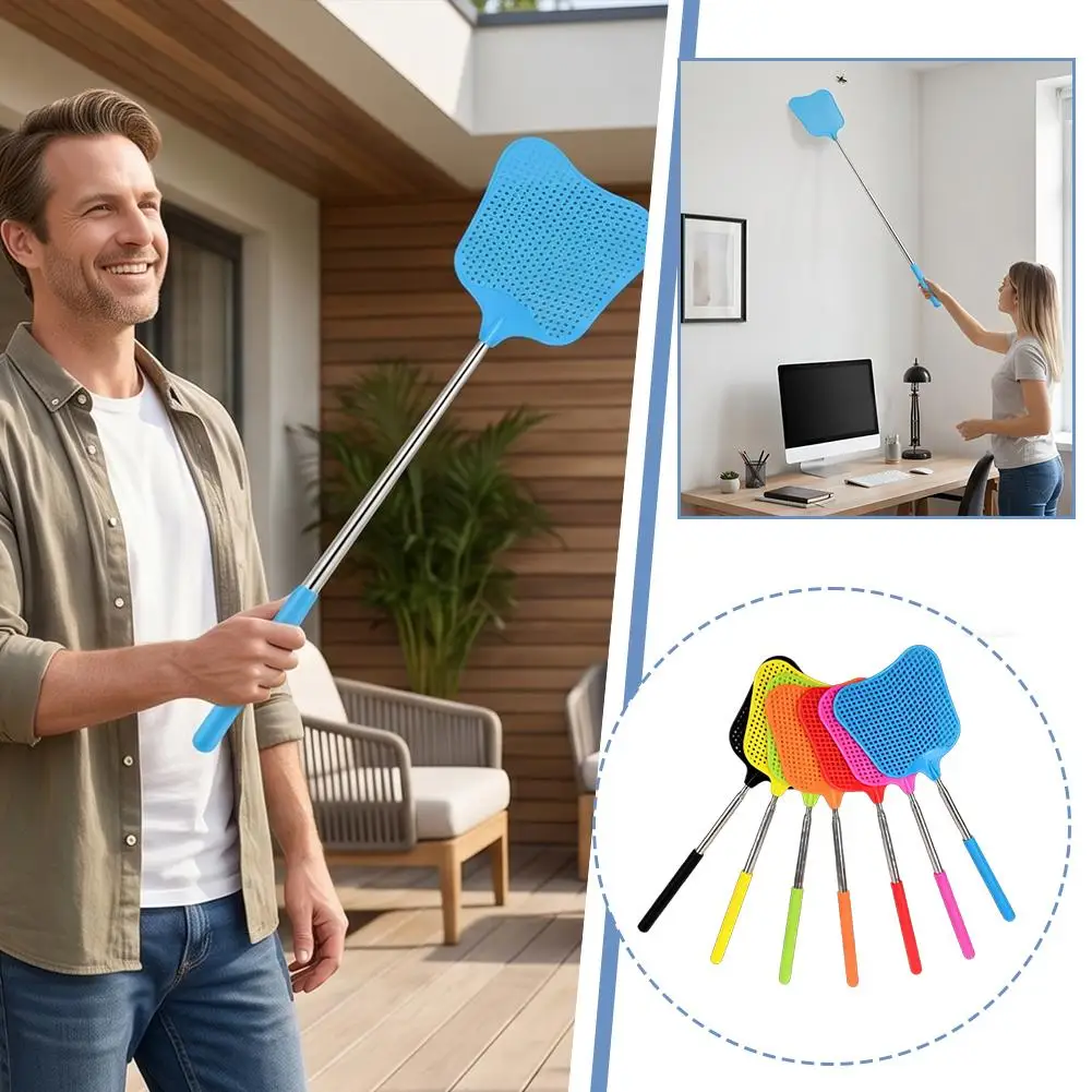 Telescopic Fly Swatter 29–55.5cm Extendable Stainless Steel Mosquito Wasp Killer Large Grid Head Non‑Slip Handle Swatter