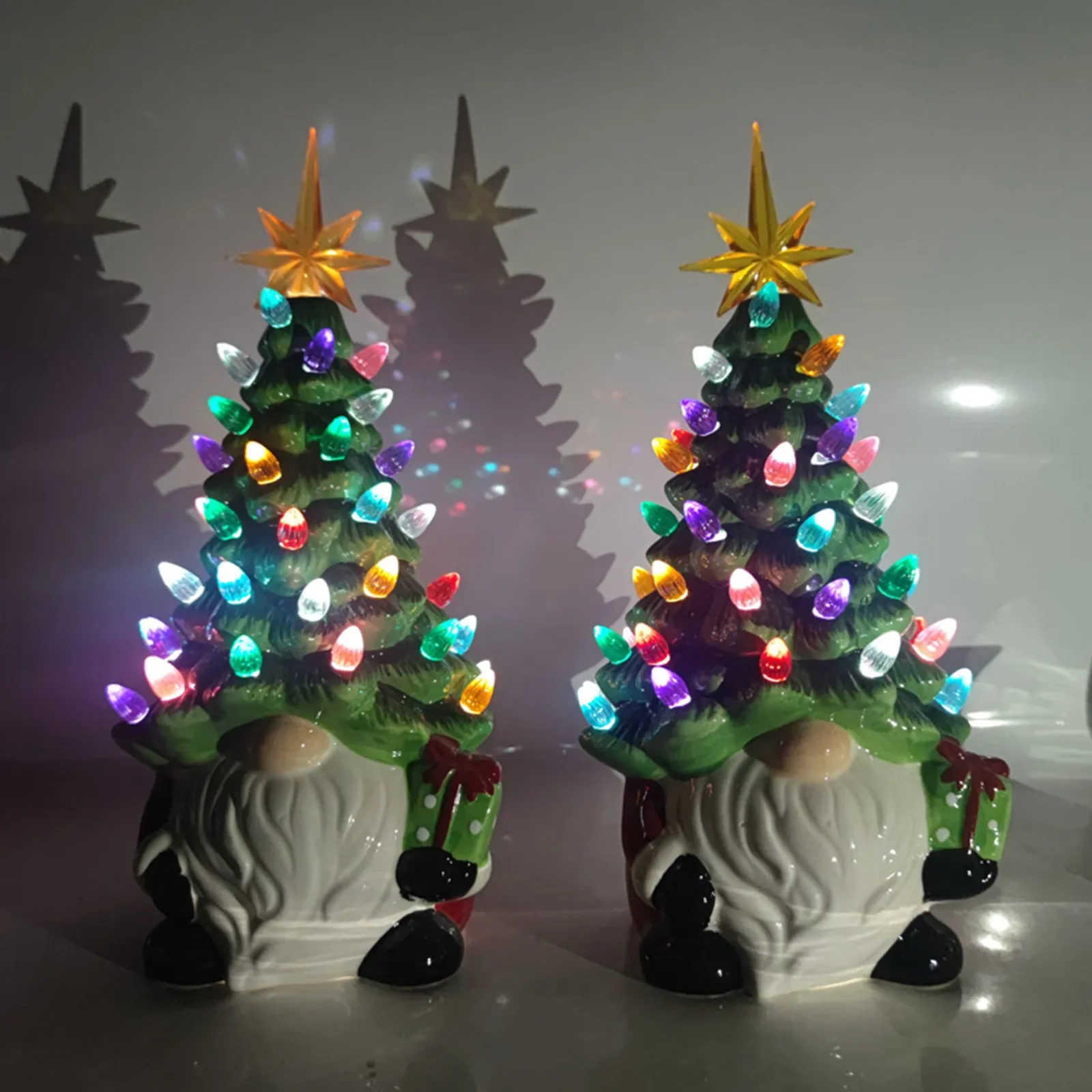 2024 Christmas Decorations 16 Cm Multi Color Lights Luminous Dwarf Ceramic Christmas Gnomes Christmas Decorations Faceless Doll