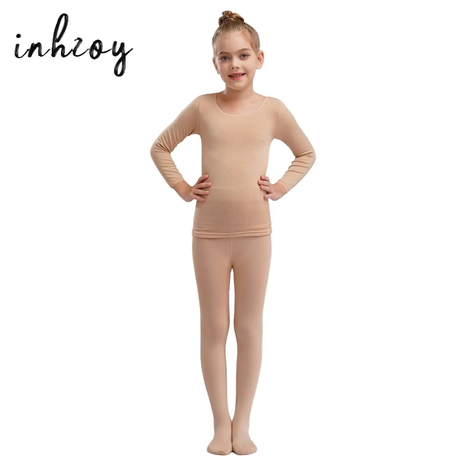 

2Pcs Kids Girls Ballet Dance Training Costumes Spring Autumn Thermal Underwear Stretchy Long Sleeve Top+Pantyhose Leggings Pants