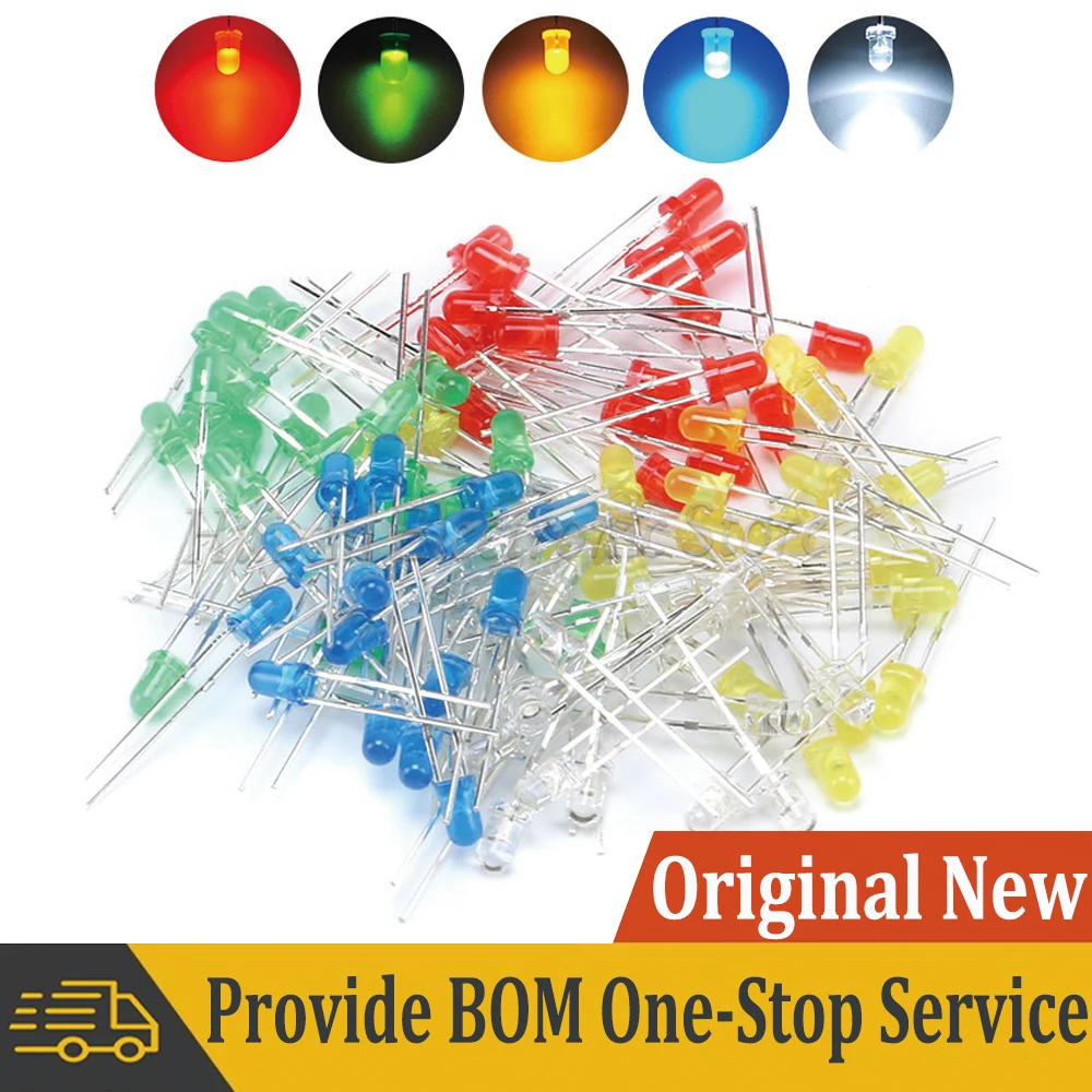 

50pcs 5mm LED Diode F5 Assorted Kit White Green Red Blue Yellow Orange DIY Light Emitting Diode