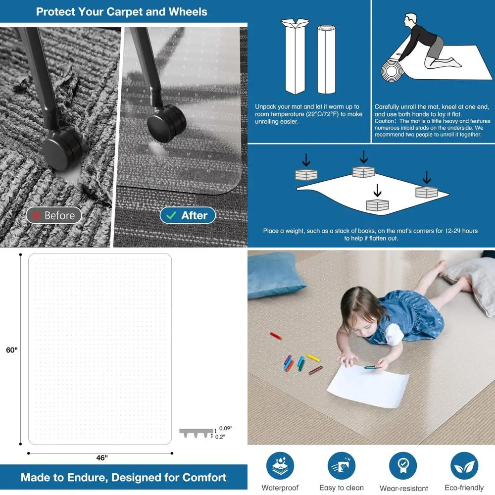 

Коврик для стула, 46x60, нескользящий виниловый офисный коврик с шипами по краям, прозрачная прочная защита пола для дома и офиса