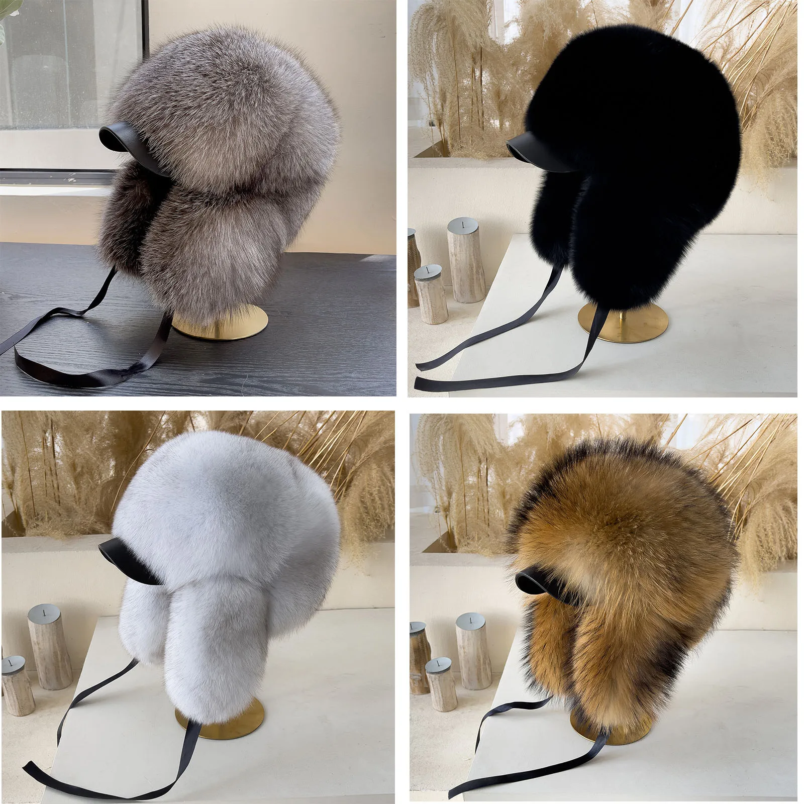 Natural Fox Fur Earflap Hat Unisex Real Fur Raccoon ushanka Hat Winter Women's Outdoor Thicken warm Skiing Cap For Cold Weather