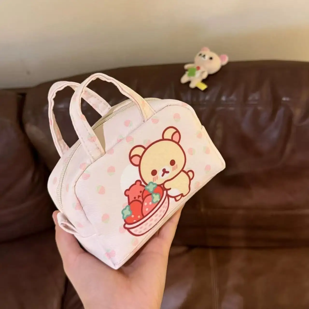 Japanese Cartoon Bear Coin Purse Portable Handbag Polka Dot Cartoon Bear Storage Bag Mini Carry-on Coin Bag Decoration Cute Gift
