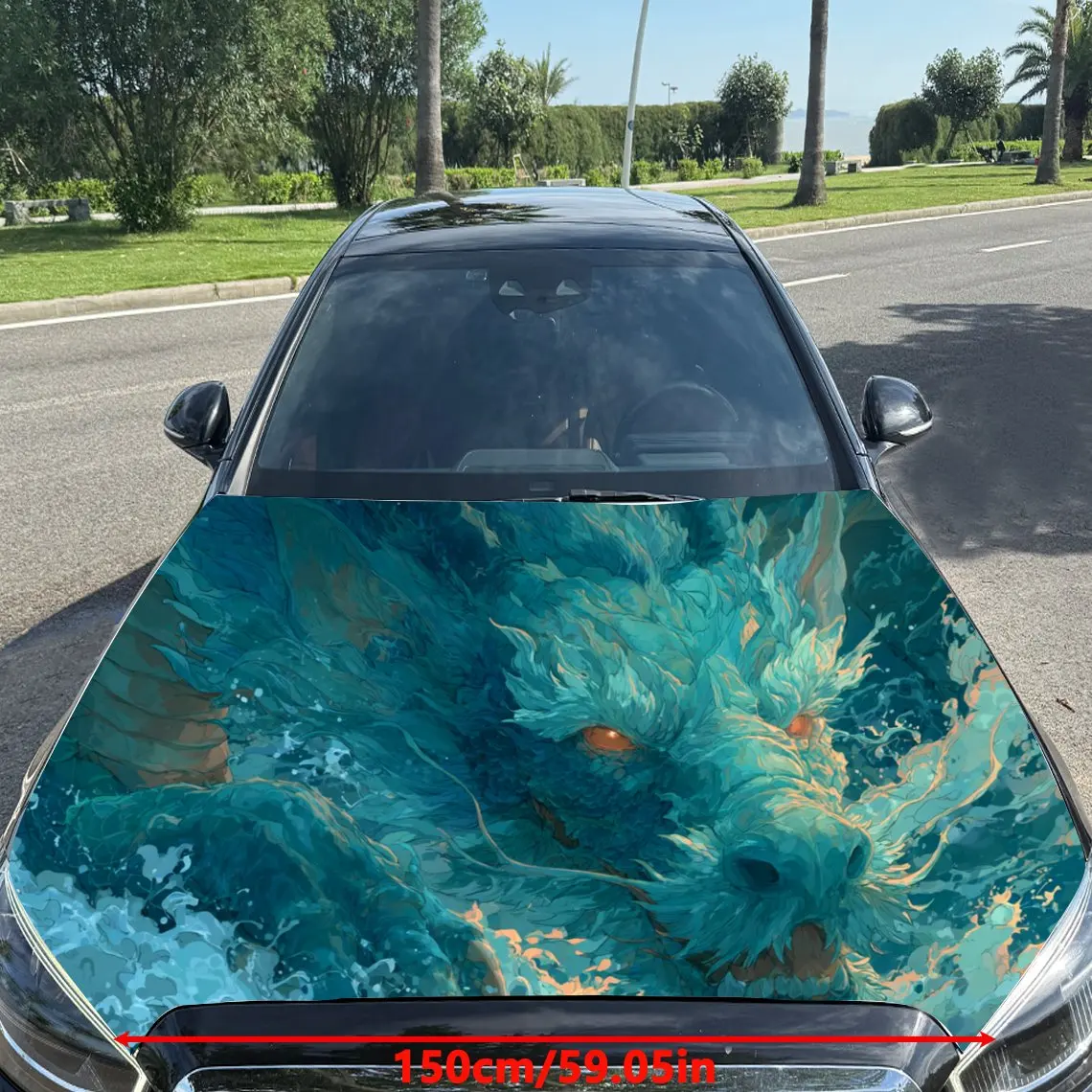 Dynamic Blue Dragon Car Hood Stickers - Self-Adhesive, Waterproof and Durable Vinyl Wrap, Decorate And Protect Your Car - The Gi