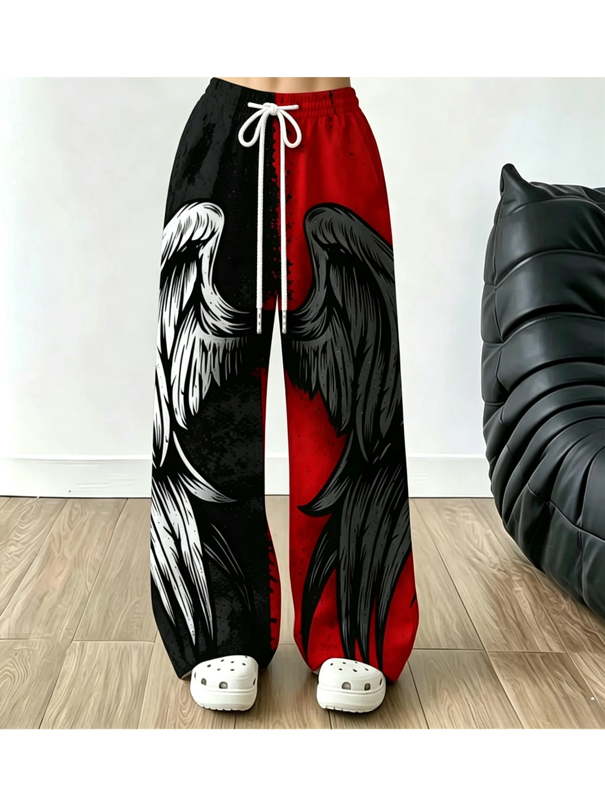 Y2K Retro Printed Wide Leg Pants, Elastic Oversized Loose Street Fashion Casual Men's and Women's Pants