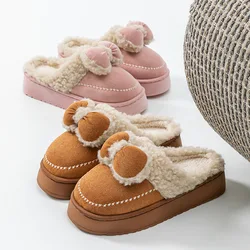 Snow Boot for Women 2026 Winter Fashion Bowknot Plush Warm Silppers Woman Platform Shoes Thick Sole Short Botas Угги Детские