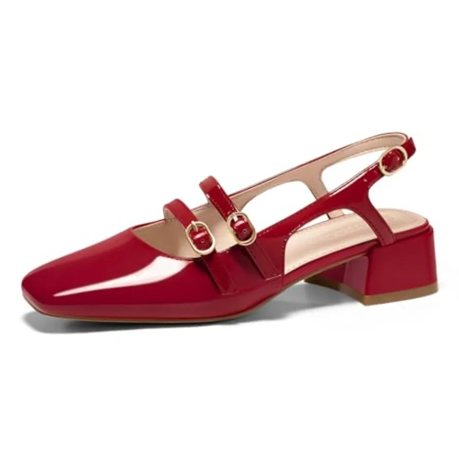 Zapatos de Tacón Bajo Grueso Tipo Mary Jane para Mujer, con Punta Cuadrada Cerrada, para Vestido de Novia, Marca Coutgo