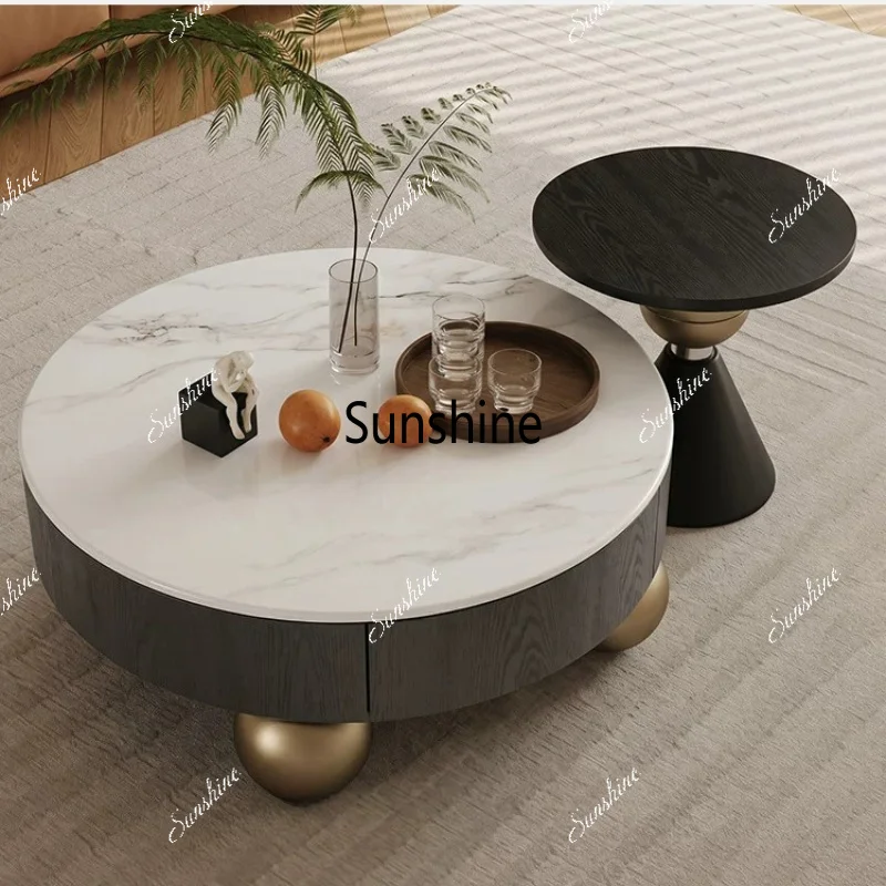 Italian light luxury wabi-sabi wind living room coffee table high-end round coffee table side table