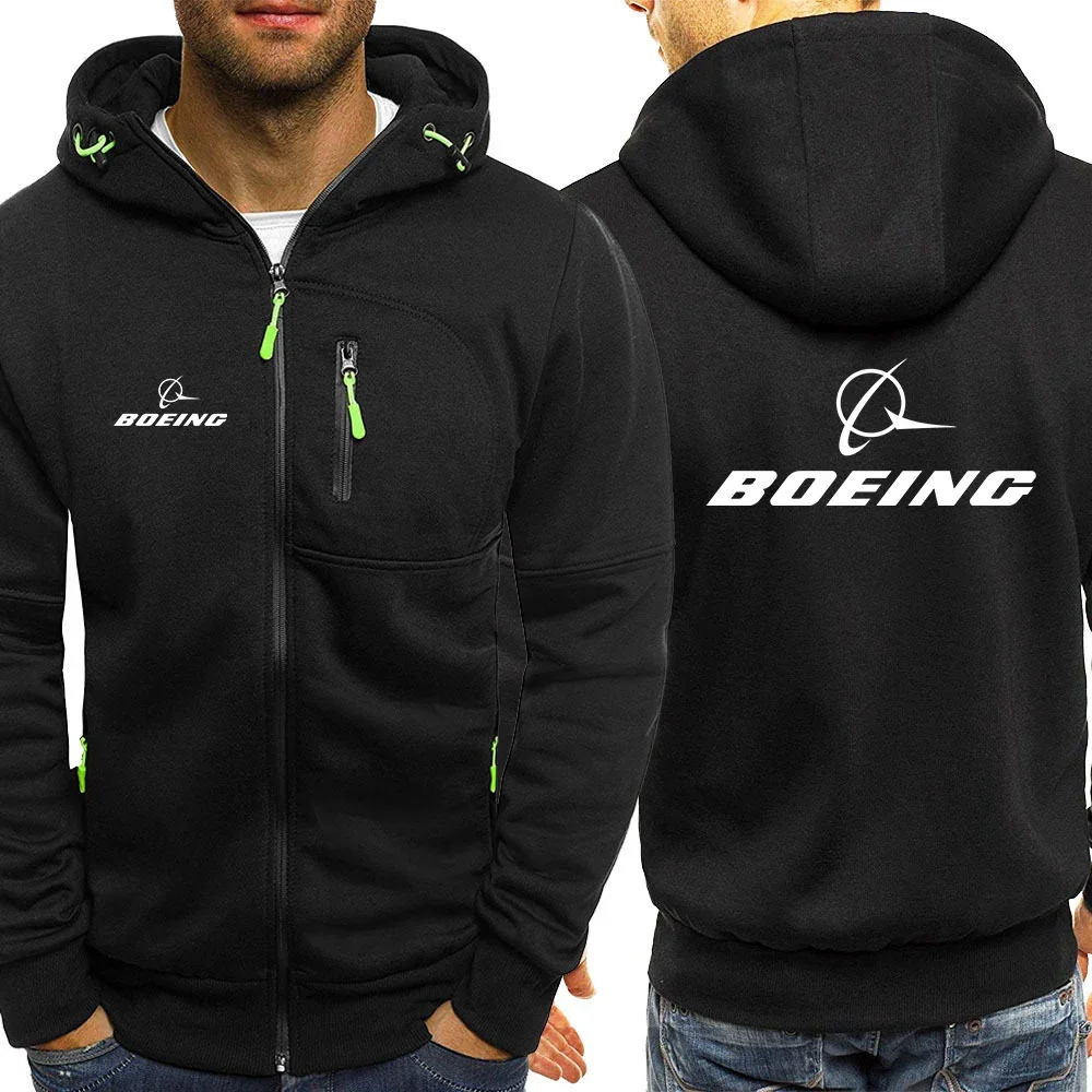 2024 New BOEING AEROPLANE Men Spring Autumn Casual Hot Sale Simplicity Three-color Zipper Hooded Classics Printed Comfort Top