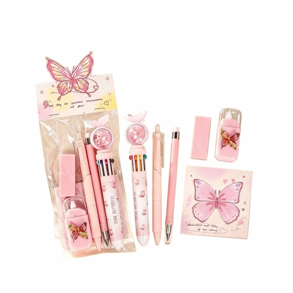 Retractable Gel Pens Butterfly Stationery Set Everlasting Pencil Correction Tape School Supplies Kit Aesthetic Sticky Notes